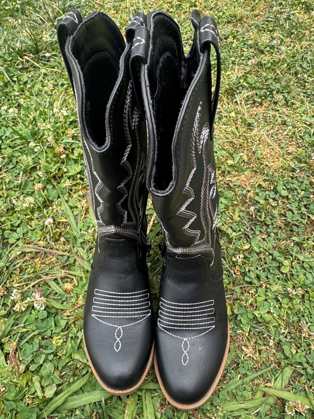 Kids Black Western Cowboy Boots with White Stitching